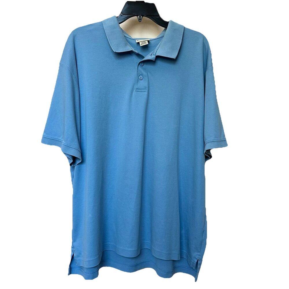 L.L. Bean Mens Polo Top XL Pima Cotton Light Blue Short Sleeve Golf Callout